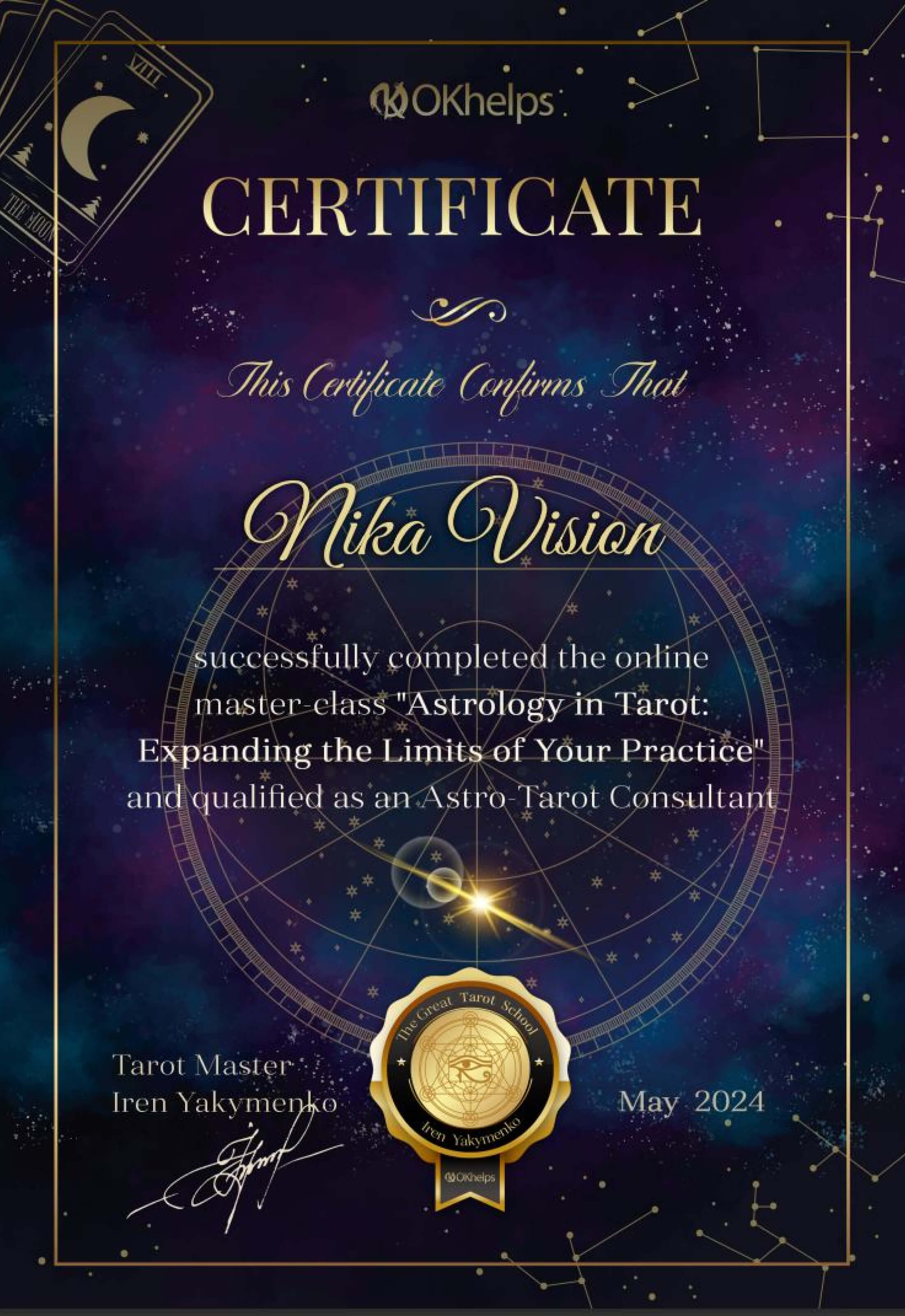 Certificate: Astrology in Tarot: Expanding the Limits of Your Practice, MAY.2024