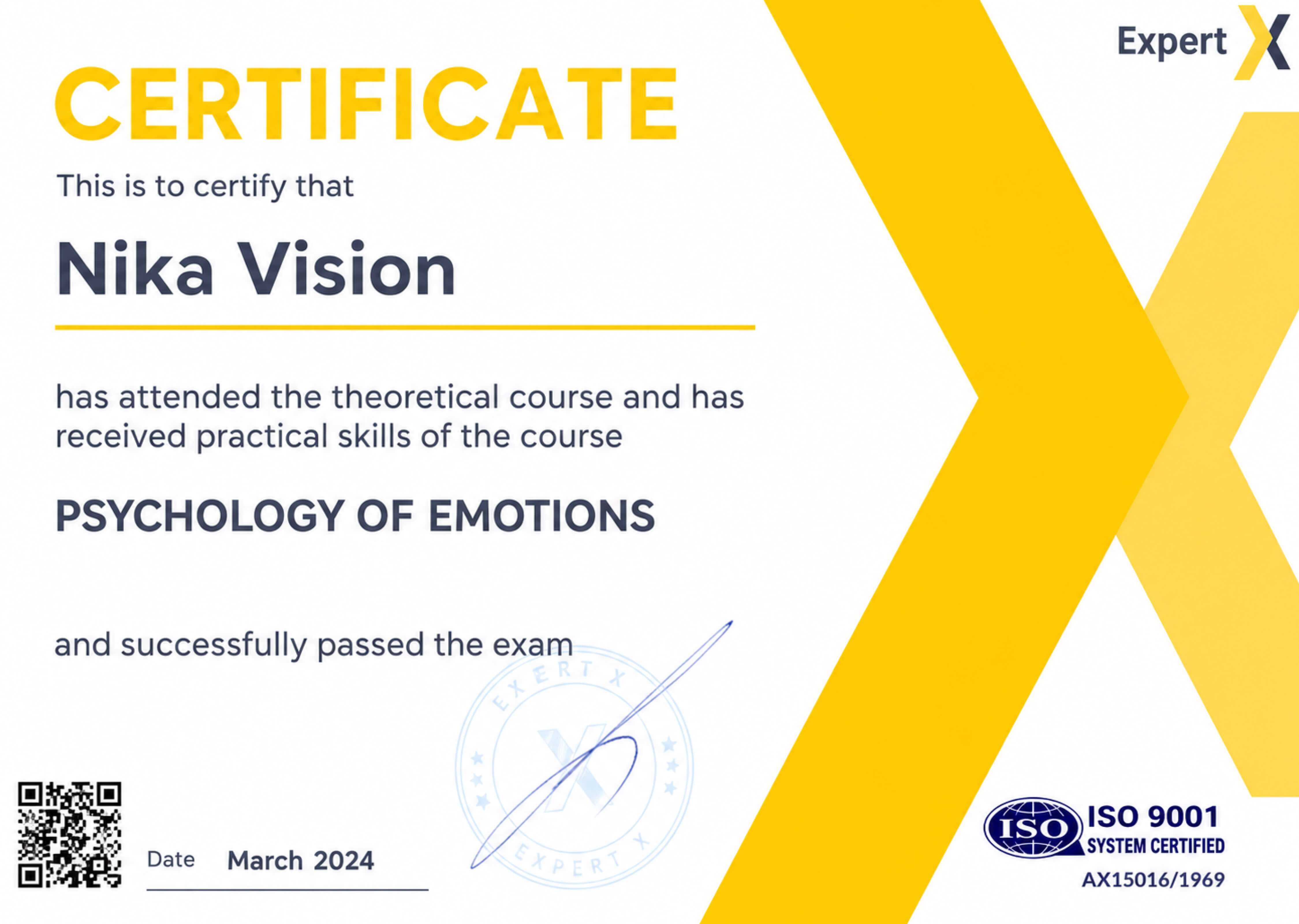 Certificate Expert: Психологія емоцій (Psychology of Emotions), MAR.2024
